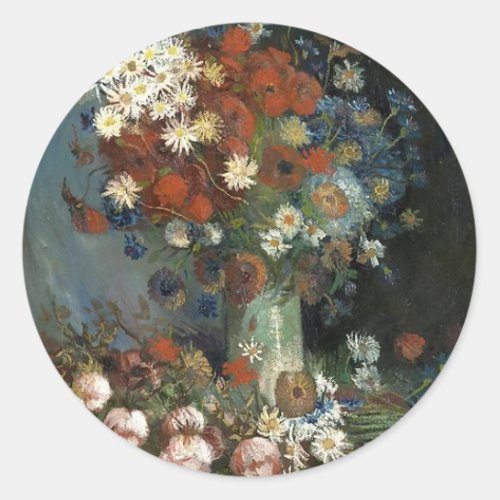 Van Gogh Still Life with Meadow Flowers and Roses Classic Round Sticker