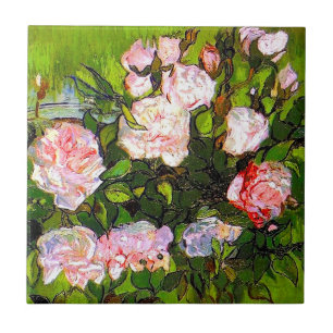 Van Gogh Still Life with Pink Roses Ceramic Tile