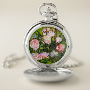 Van Gogh Still Life with Pink Roses Pocket Watch