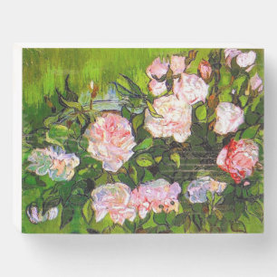 Van Gogh Still Life with Pink Roses Wooden Box Sign