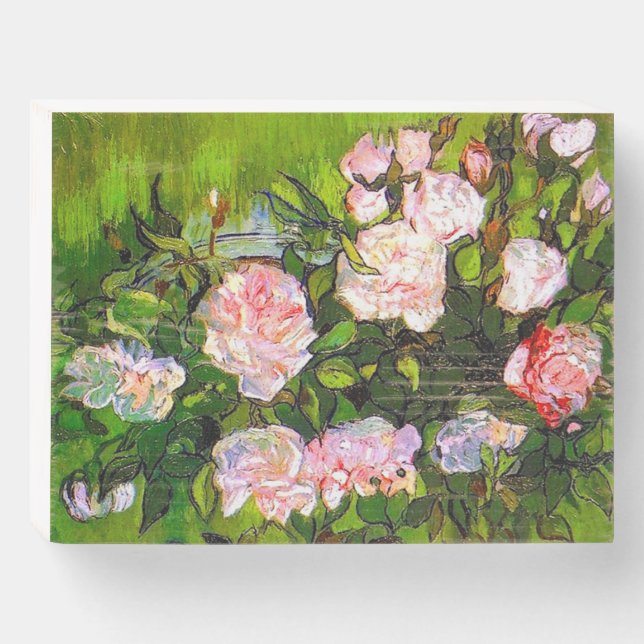 Van Gogh Still Life with Pink Roses Wooden Box Sign (Front Horizontal)