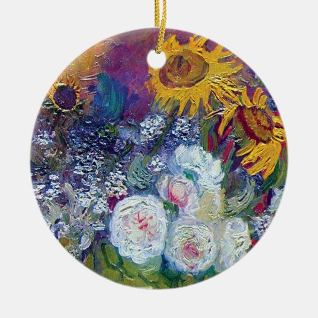 Van Gogh - Still Life With Roses And Sunflowers Ceramic Ornament (Front)