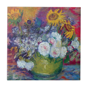 Van Gogh - Still Life With Roses And Sunflowers Tile