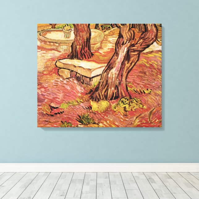 Van Gogh Stone Bench in Garden, St Paul Hospital Canvas Print (Insitu(Wood Floor))
