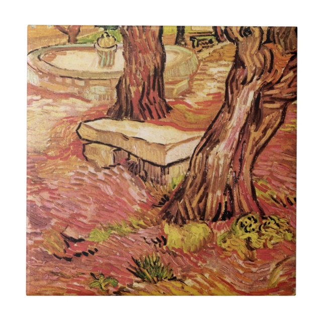 Van Gogh Stone Bench in Garden, St Paul Hospital Ceramic Tile (Front)