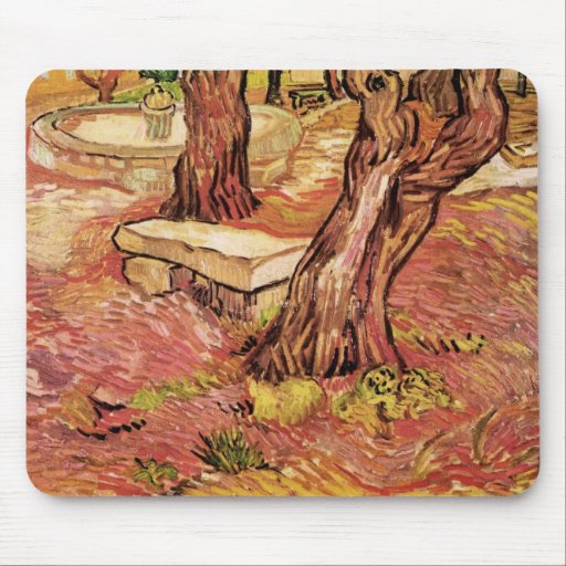 Van Gogh Stone Bench in Garden, St Paul Hospital Mouse Pad