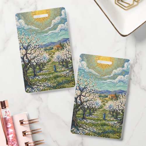Van Gogh Style Almond Orchard Sunlit Blossom  Badge