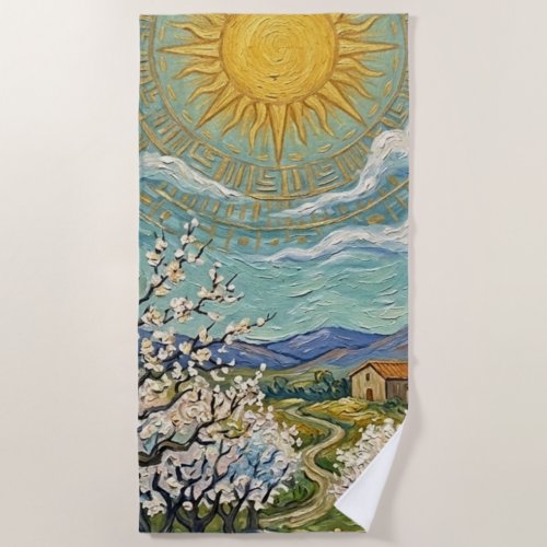 Van Gogh Style Almond Orchard Sunlit Blossom Fine  Beach Towel