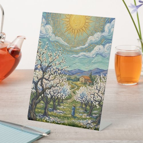 Van Gogh Style Almond Orchard Sunlit Blossom Fine Pedestal Sign