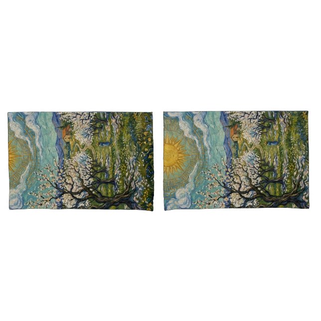 Van Gogh Style Almond Orchard Sunlit Blossom  Pillow Case (Front-Set)