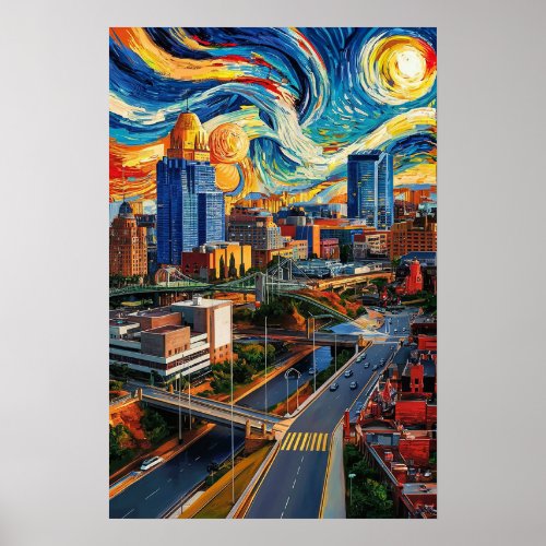 Van Gogh style american city  Poster