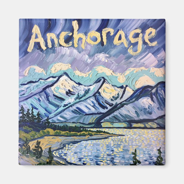 Van Gogh Style Anchorage Alaska Landscape Painting Magnet (Front)