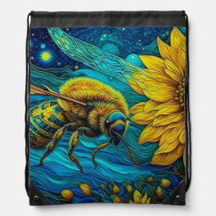 Van Gogh Style Bee & Sunflower Drawstring Bag