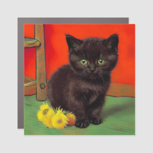 Van Gogh Style Black Cat Car Magnet