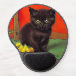 Van Gogh Style Black Cat Gel Mouse Pad