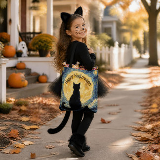 Van Gogh Style Black Cat Halloween Tote Bag