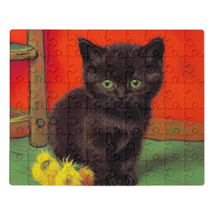 Van Gogh Style Black Cat Jigsaw Puzzle