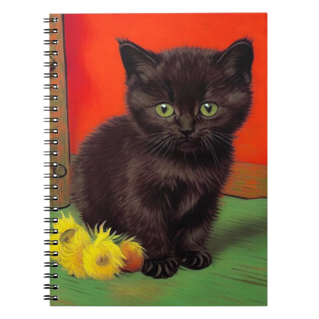 Van Gogh Style Black Cat Notebook (Front)