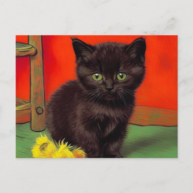 Van Gogh Style Black Cat Postcard (Front)