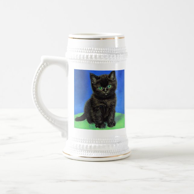 Van Gogh Style Black Kitten Beer Stein (Left)