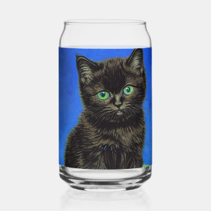 Van Gogh Style Black Kitten Can Glass