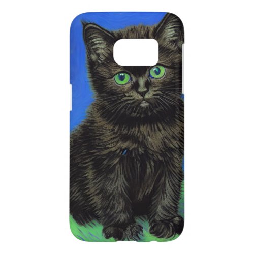 Van Gogh Style Black Kitten Samsung Galaxy S7 Case