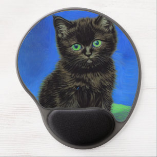 Van Gogh Style Black Kitten Gel Mouse Pad