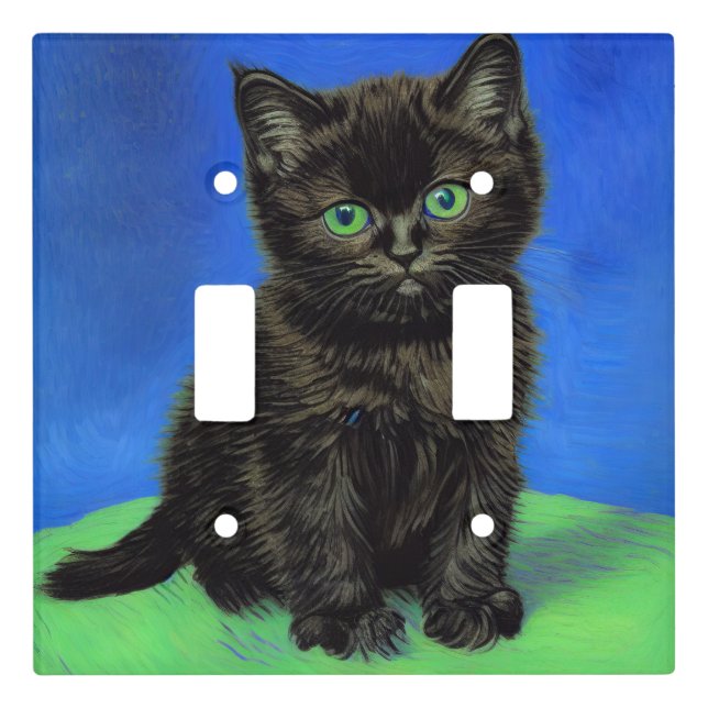 Van Gogh Style Black Kitten Light Switch Cover (Front)