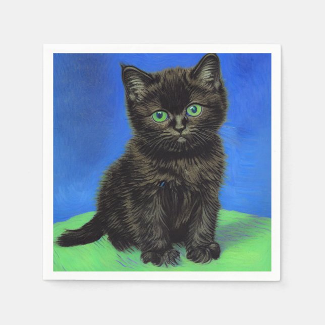 Van Gogh Style Black Kitten Napkins (Front)