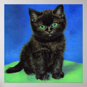 Van Gogh Style Black Kitten Poster