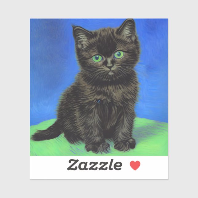 Van Gogh Style Black Kitten Sticker (Sheet)