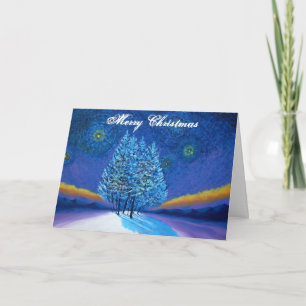 Van Gogh Style Blue Christmas Holiday Card