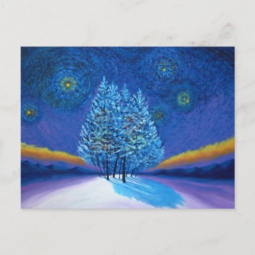 Van Gogh Style Blue Christmas Holiday Postcard