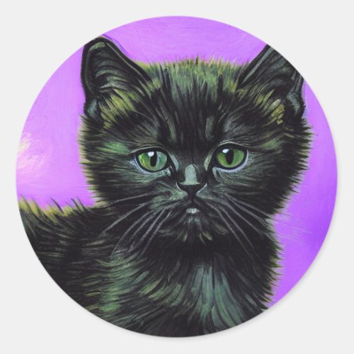 Van Gogh Style Cat Classic Round Sticker