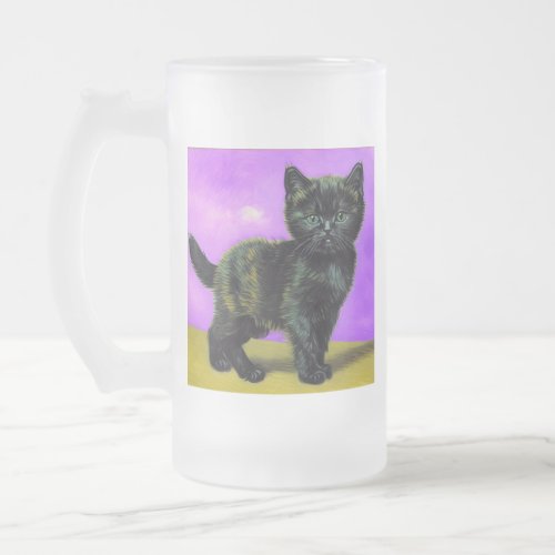 Van Gogh Style Cat Frosted Glass Beer Mug