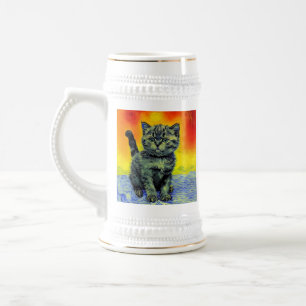Van Gogh Style Cat Sunset Beach Beer Stein