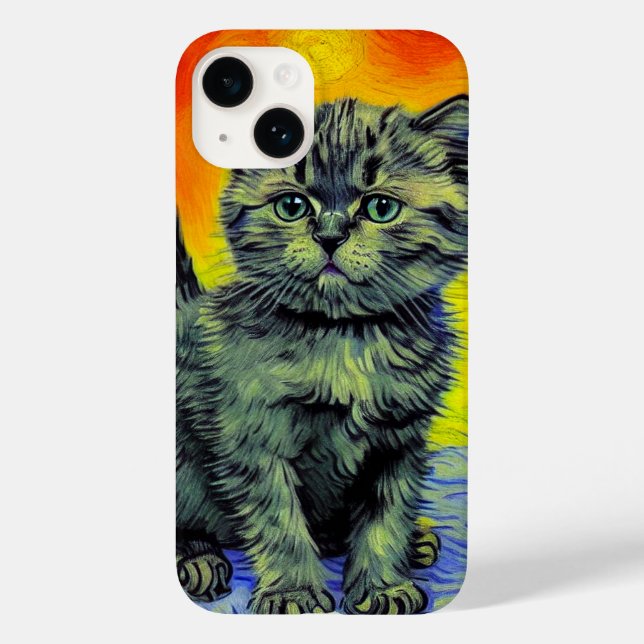 Van Gogh Style Cat Sunset Beach Case-Mate iPhone Case (Back)
