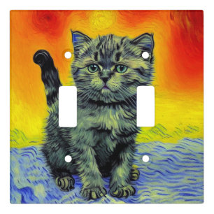 Van Gogh Style Cat Sunset Beach Light Switch Cover