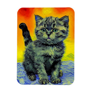 Van Gogh Style Cat Sunset Beach Magnet