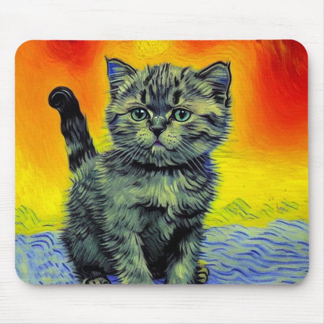 Van Gogh Style Cat Sunset Beach Mouse Pad (Front)