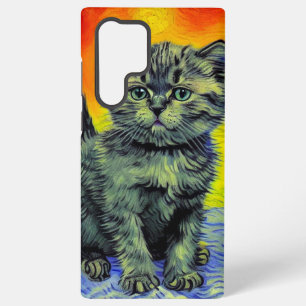 Van Gogh Style Cat Sunset Beach Samsung Galaxy S22 Ultra Case