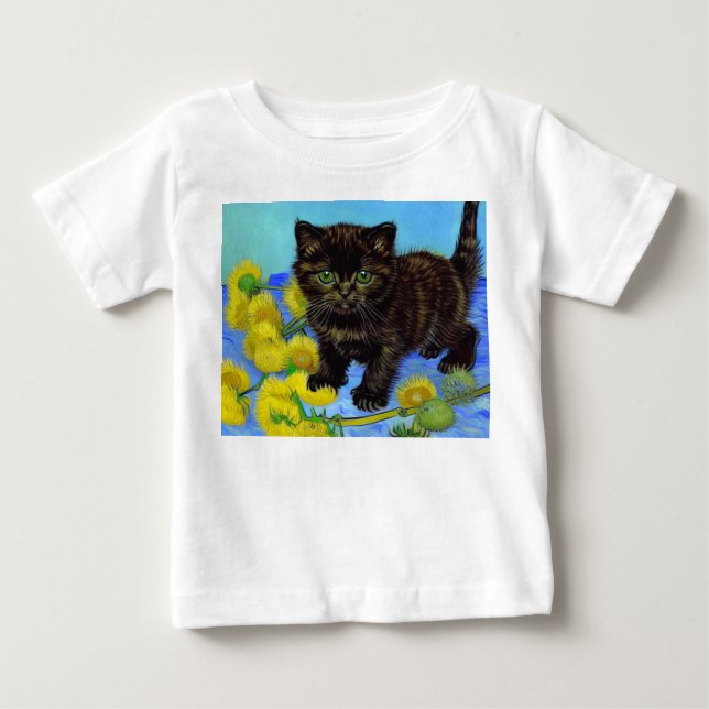 Van Gogh Style Cat with Sunflowers Baby T-Shirt (Front)