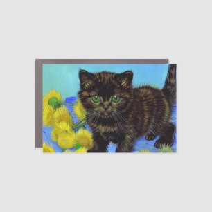 Van Gogh Style Cat with Sunflowers Car Magnet