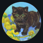 Van Gogh Style Cat with Sunflowers Classic Round Sticker<br><div class="desc">Stickers featuring a Van Gogh style cat with sunflowers! A pretty black kitten cutely poses with yellow flowers. A fabulous gift for cat lovers and Dutch art collectors!</div>