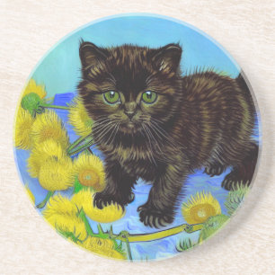 Van Gogh Style Cat with Sunflowers Coaster