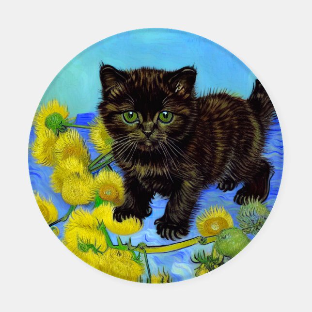 Van Gogh Style Cat with Sunflowers Coaster Set (Single)