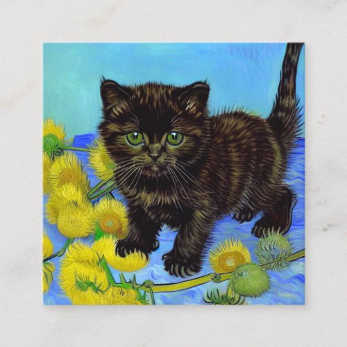 Van Gogh Style Cat with Sunflowers Enclosure Card