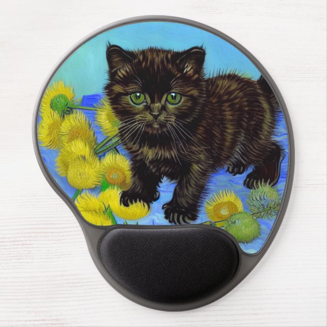 Van Gogh Style Cat with Sunflowers Gel Mouse Pad (Front)