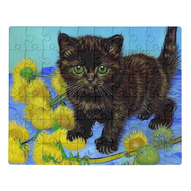Van Gogh Style Cat with Sunflowers Jigsaw Puzzle (Puzzle Horizontal)
