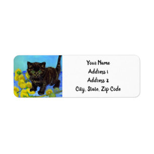 Van Gogh Style Cat with Sunflowers Label